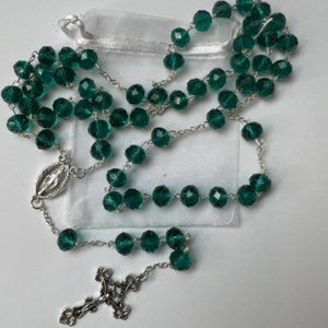 Handmade Dark Green Rondelle Crystal Rosary